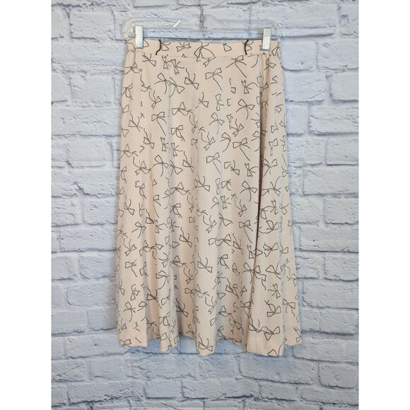 Coquette Sweet Blush Pink Bow Print Skirt Side Zipper (No Sz Tag) Approx Sz 6 - Picture 2 of 9